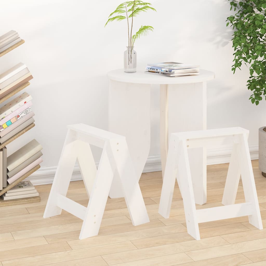 Stool Set of 2 White Solid pine wood Medium Durable Stool