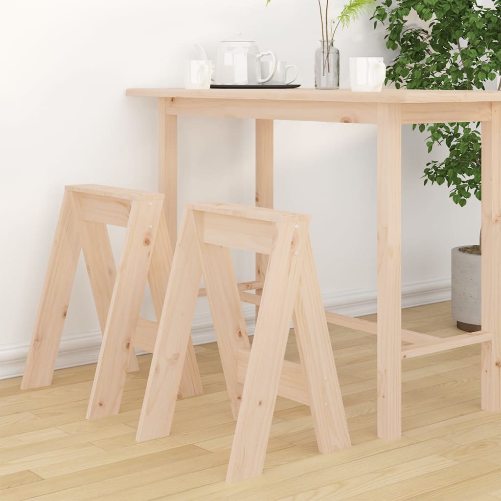 Stool Set of 2 Natural Pine Solid Pine Wood Medium Durable