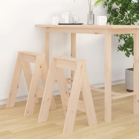 Stool Set of 2 Natural Pine Solid Pine Wood Medium Durable