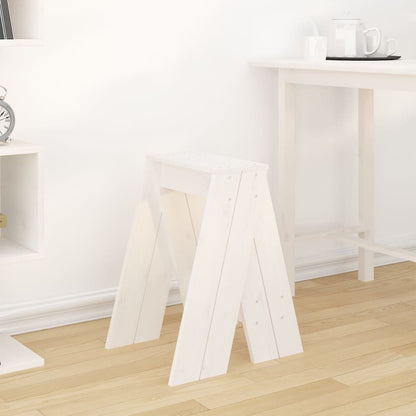 Stool Set of 2 White Solid Pine Wood Medium Durable Stool