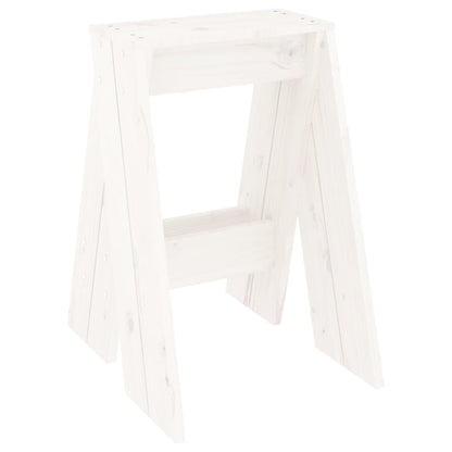 Stool Set of 2 White Solid Pine Wood Medium Durable Stool