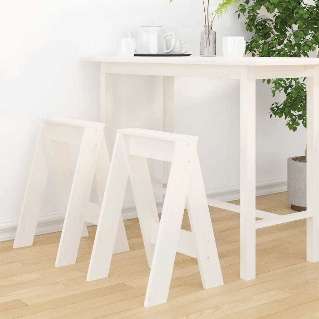 Stool Set of 2 White Solid Pine Wood Medium Durable Stool