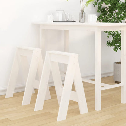 Stool Set of 2 White Solid Pine Wood Medium Durable Stool