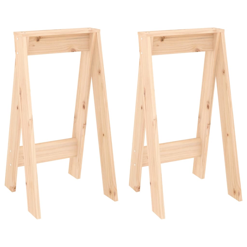 Stool Set of 2 Natural Wood Solid pine wood Standard Stackable
