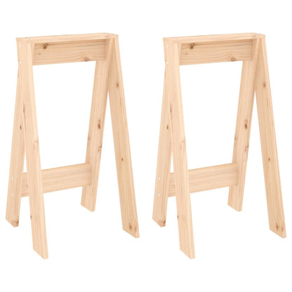 Stool Set of 2 Natural Wood Solid pine wood Standard Stackable