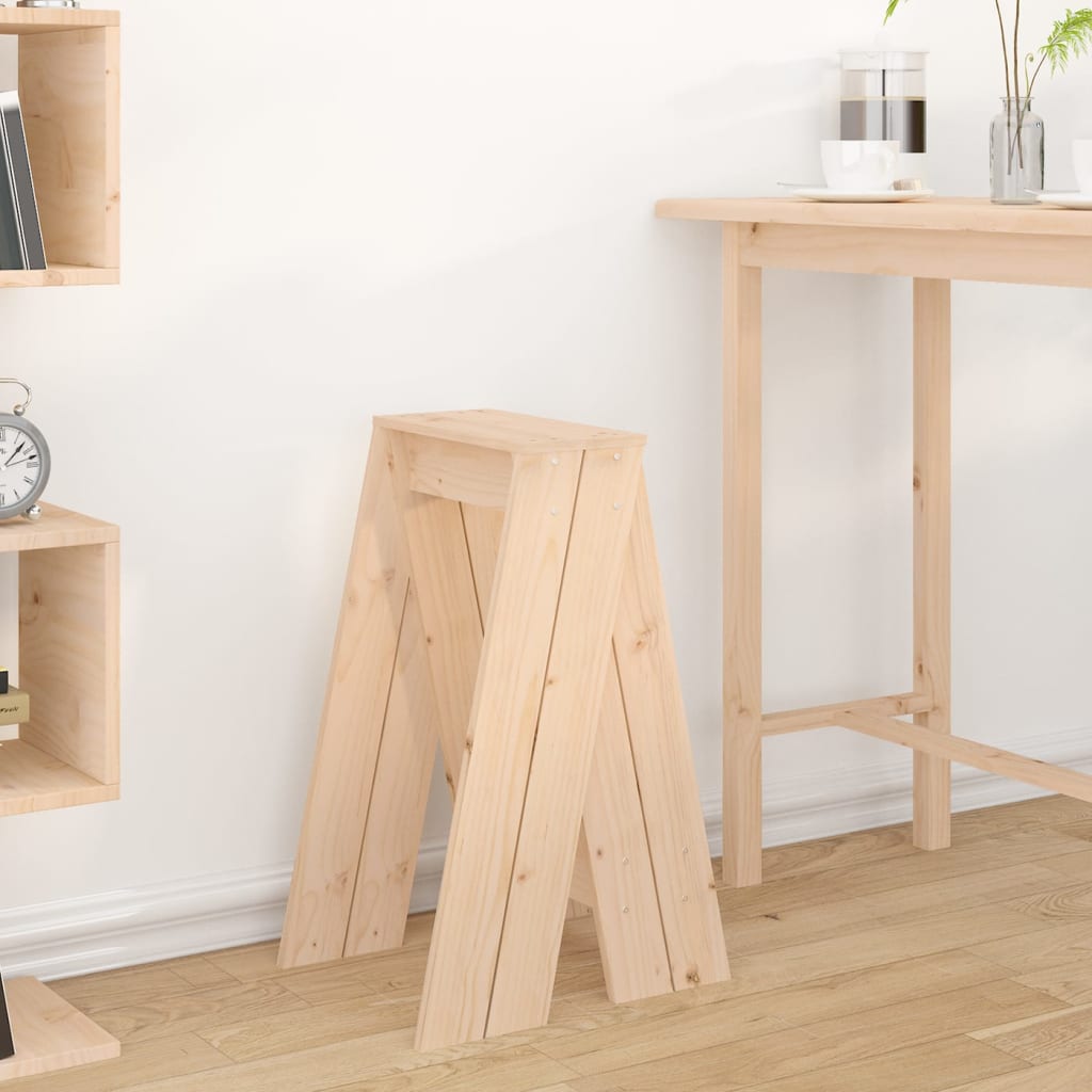 Stool Set of 2 Natural Wood Solid pine wood Standard Stackable