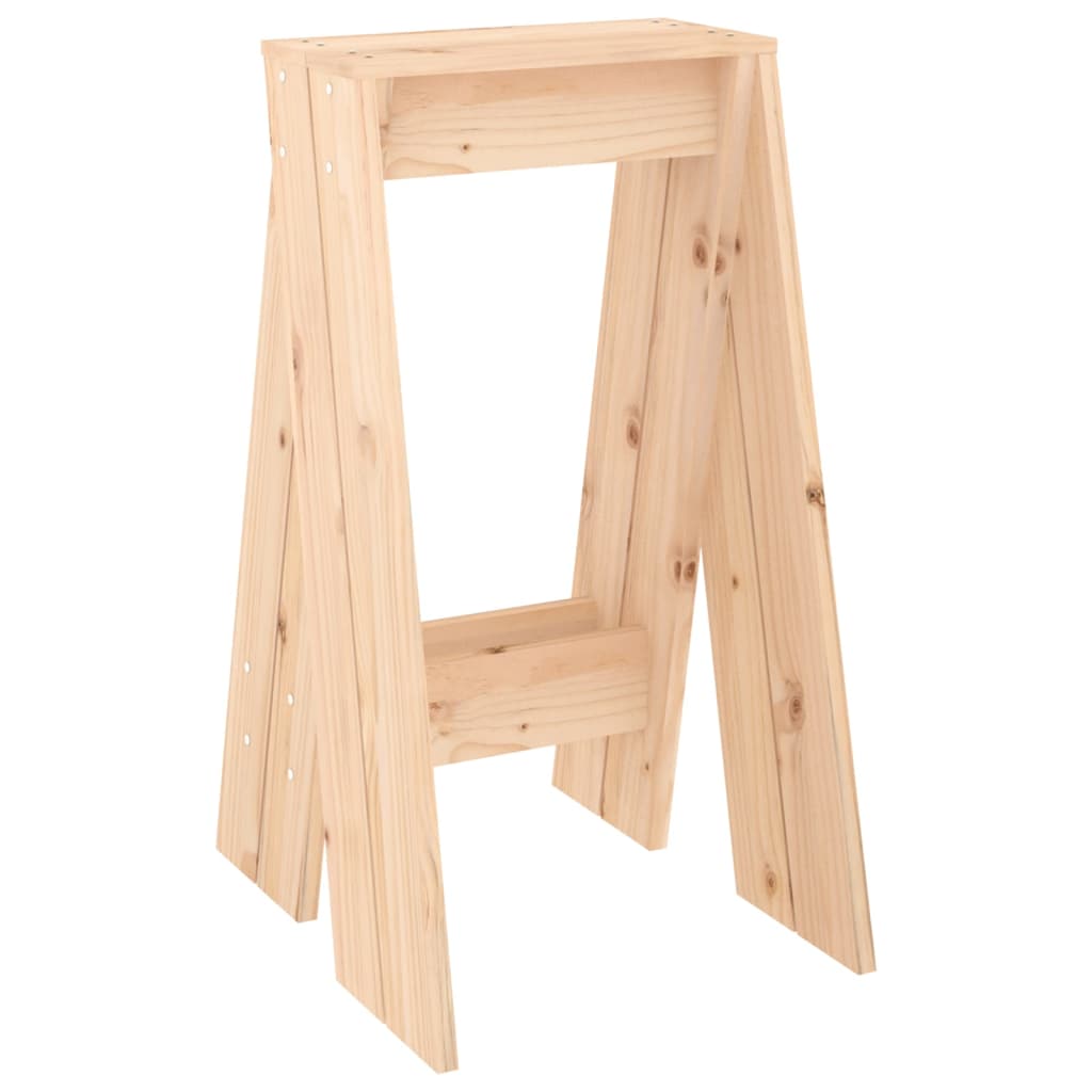 Stool Set of 2 Natural Wood Solid pine wood Standard Stackable