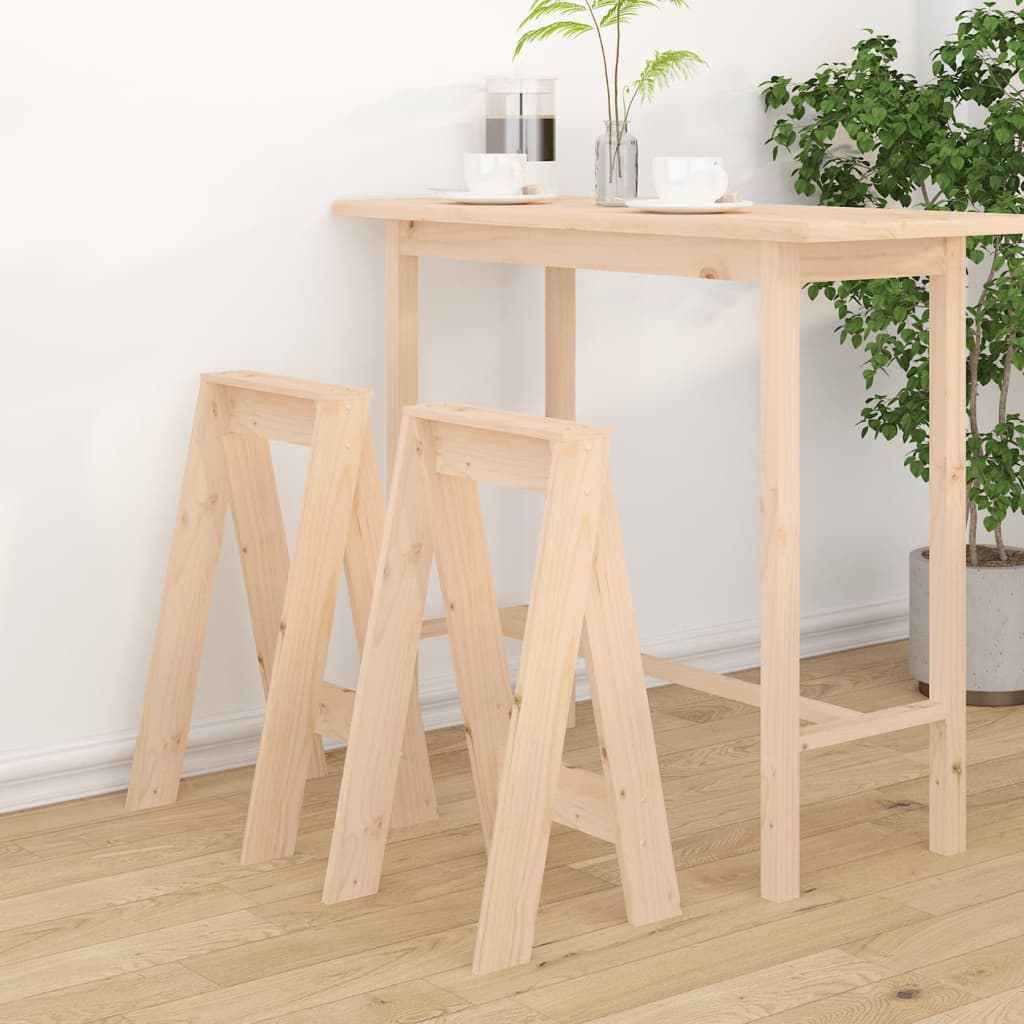 Stool Set of 2 Natural Wood Solid pine wood Standard Stackable