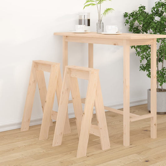 Stool Set of 2 Natural Wood Solid pine wood Standard Stackable