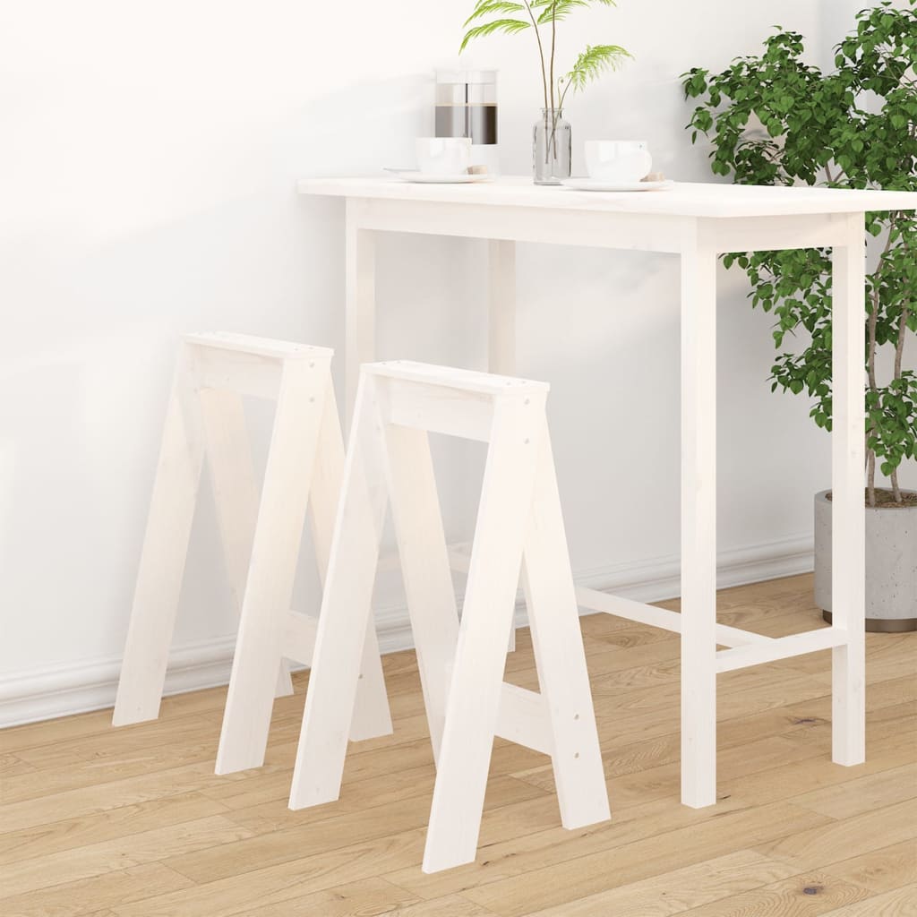 Stool Set of 2 White Solid pine wood Standard Durable Stool