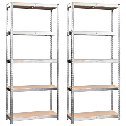5-Layer Shelves 2 pcs Silver Steel&Engineered Wood