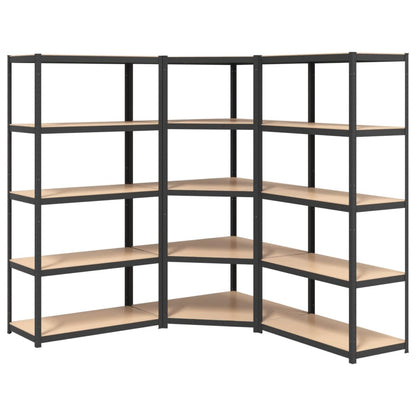 5-Layer Heavy-duty Shelves 3 pcs Gray Steel&Engineered Wood