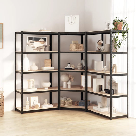 5-Layer Heavy-duty Shelves 3 pcs Gray Steel&Engineered Wood