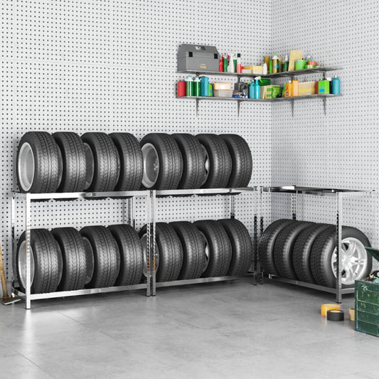 2-Layer Tire Racks 3 pcs Silver 43.3"x15.7"x43.3" Steel