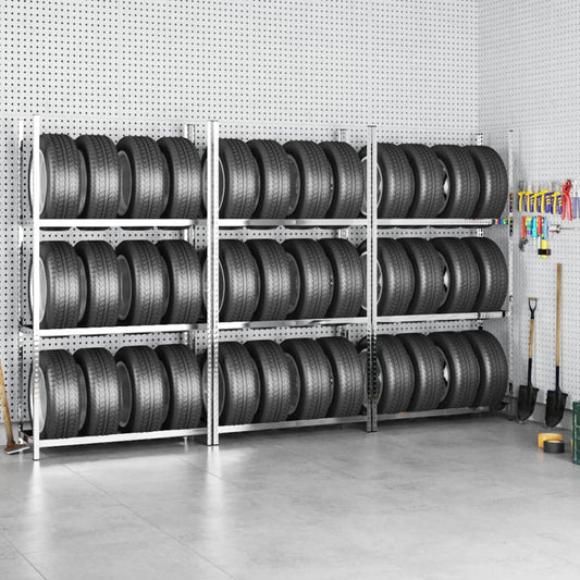 3-Layer Tire Racks 3 pcs Silver 43.3"x15.7"x78.7" Steel