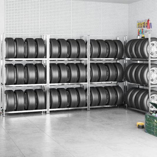 3-Layer Tire Racks 4 pcs Silver 43.3"x15.7"x78.7" Steel