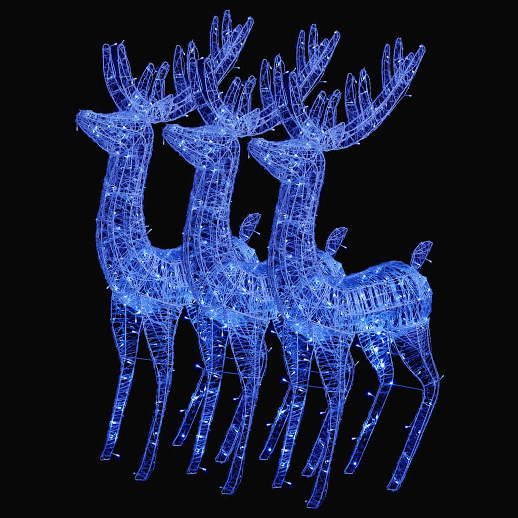 XXL Acrylic Christmas Reindeers 250 LED 3 pcs 70.9" Blue