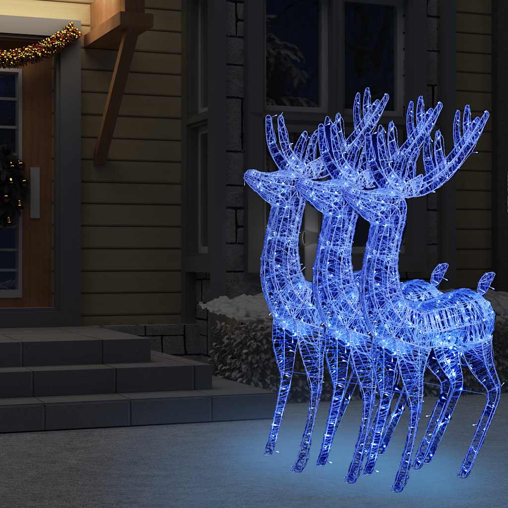 XXL Acrylic Christmas Reindeers 250 LED 3 pcs 70.9" Blue