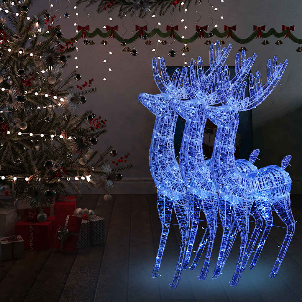 XXL Acrylic Christmas Reindeers 250 LED 3 pcs 70.9" Blue