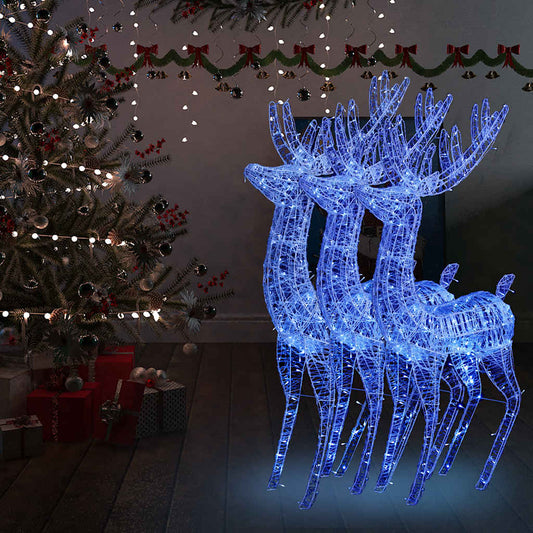 XXL Acrylic Christmas Reindeers 250 LED 3 pcs 70.9" Blue