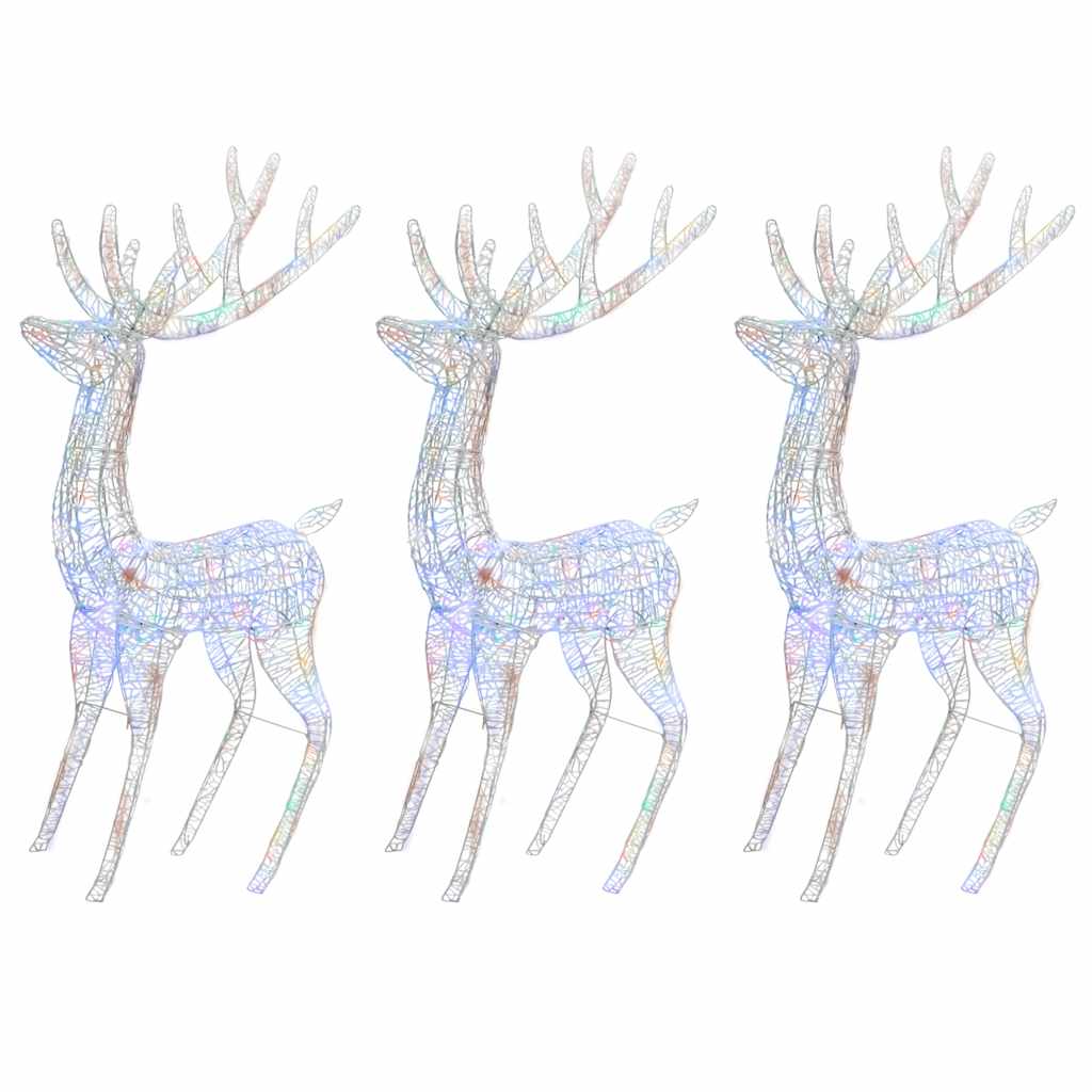XXL Acrylic Christmas Reindeers 250 LED 3 pcs 70.9" Multicolor