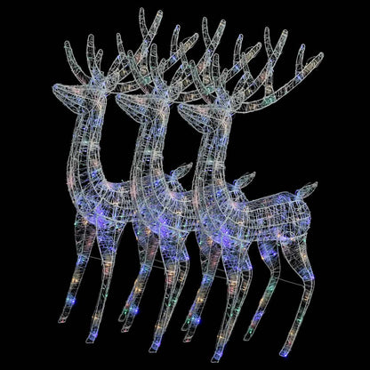 XXL Acrylic Christmas Reindeers 250 LED 3 pcs 70.9" Multicolor
