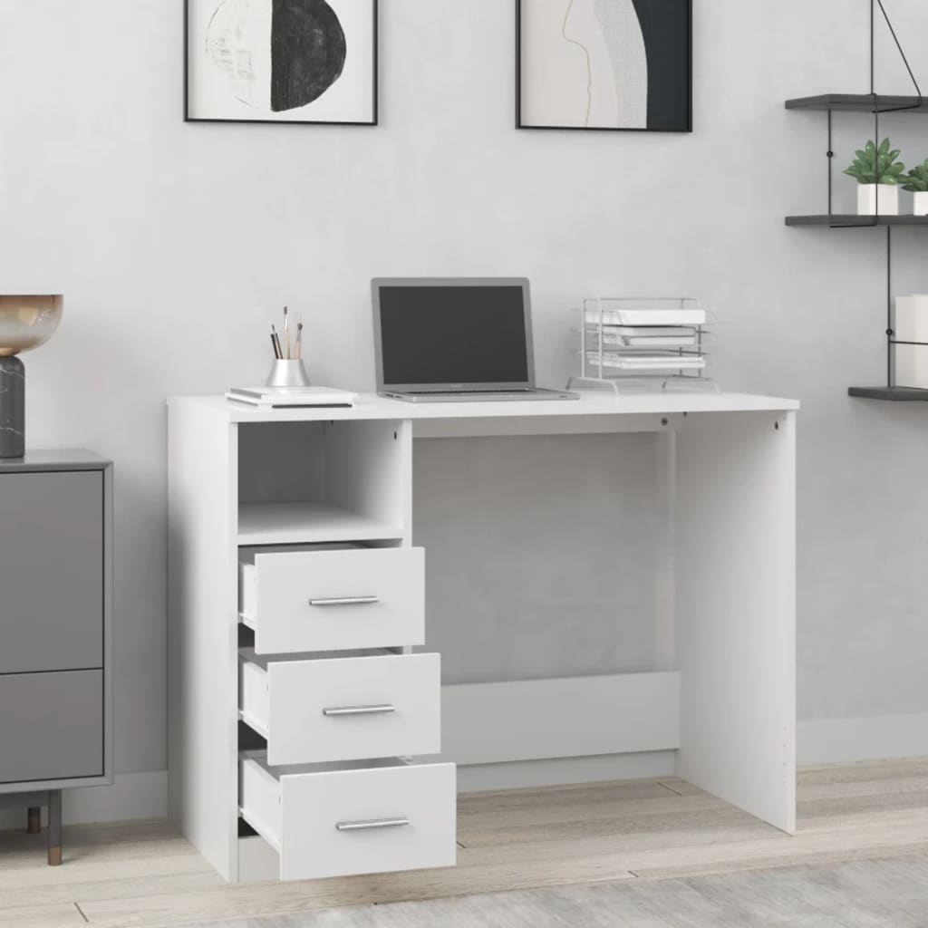 Desk with Drawers White 40.2x19.7x29.9" Engineered Wood