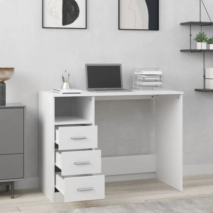 Desk with Drawers White 40.2x19.7x29.9" Engineered Wood
