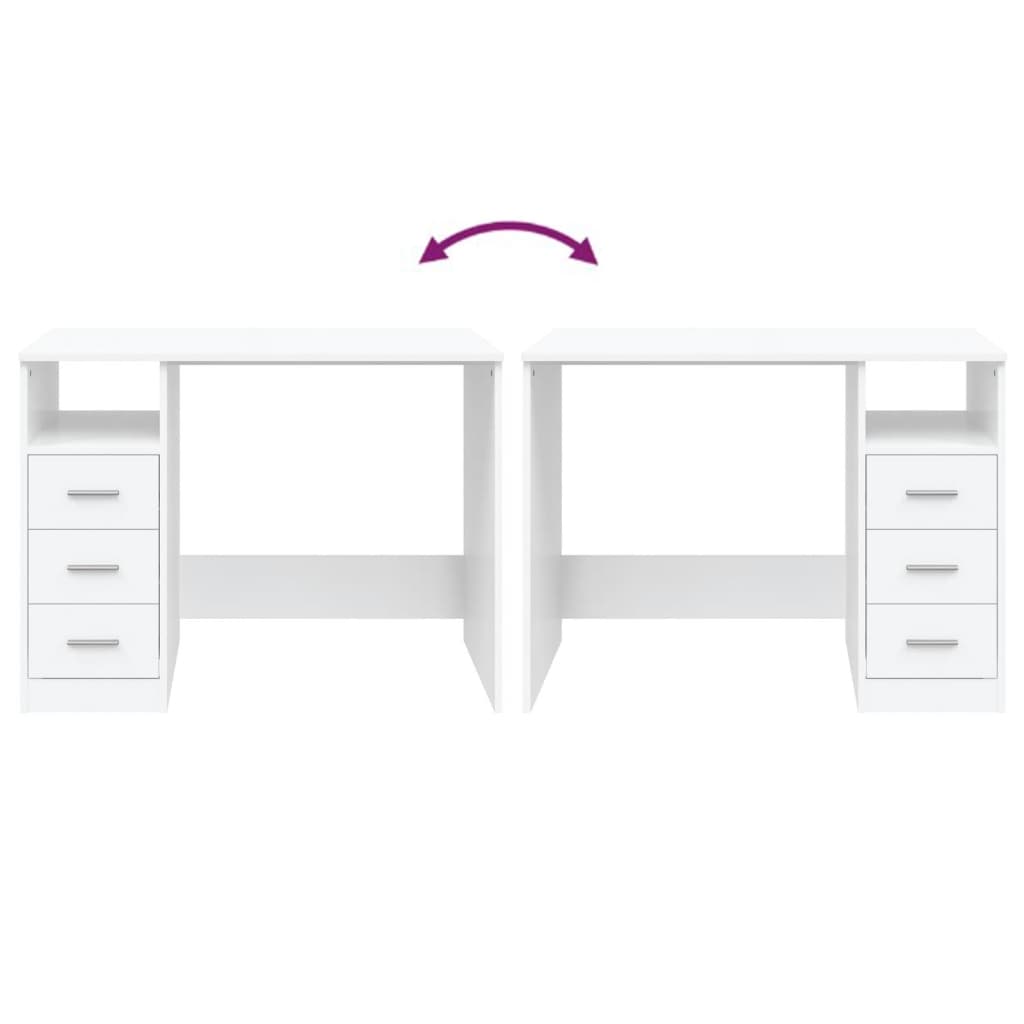 Desk with Drawers White 40.2x19.7x29.9" Engineered Wood