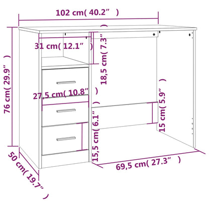 Desk with Drawers White 40.2x19.7x29.9" Engineered Wood