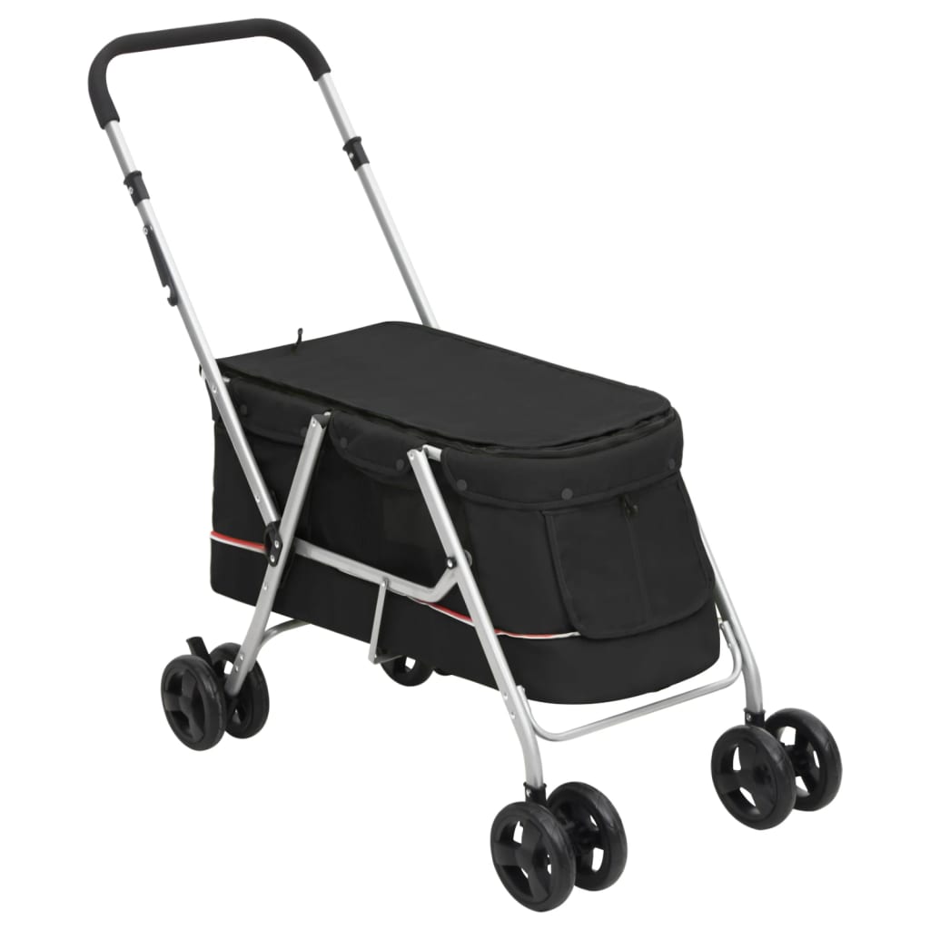 Dog Stroller Black Linen Fabric and Steel 39.4 x 19.3 x 37.8 in