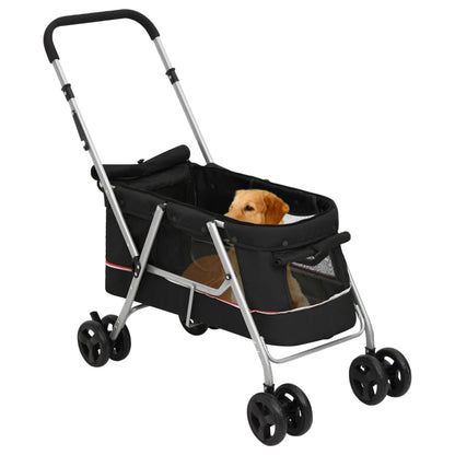 Dog Stroller Black Linen Fabric and Steel 39.4 x 19.3 x 37.8 in