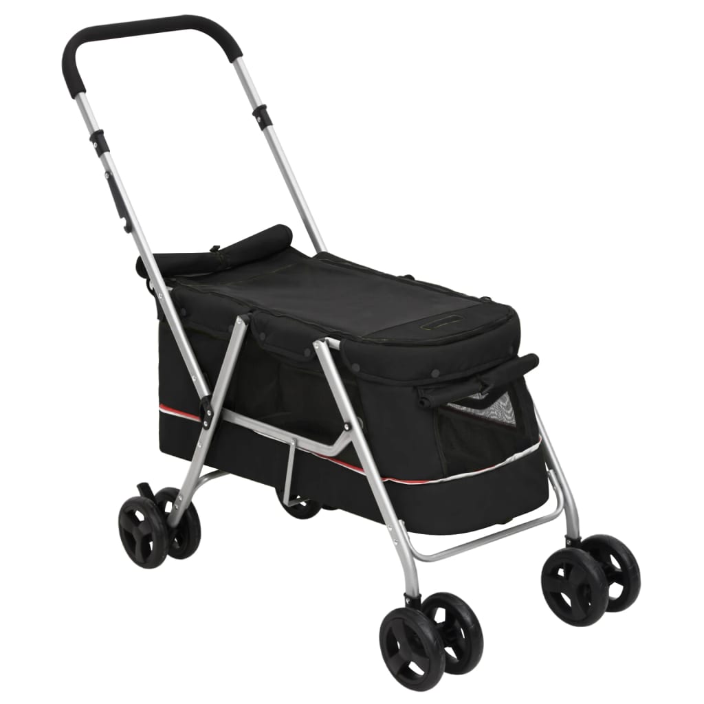 Dog Stroller Black Linen Fabric and Steel 39.4 x 19.3 x 37.8 in