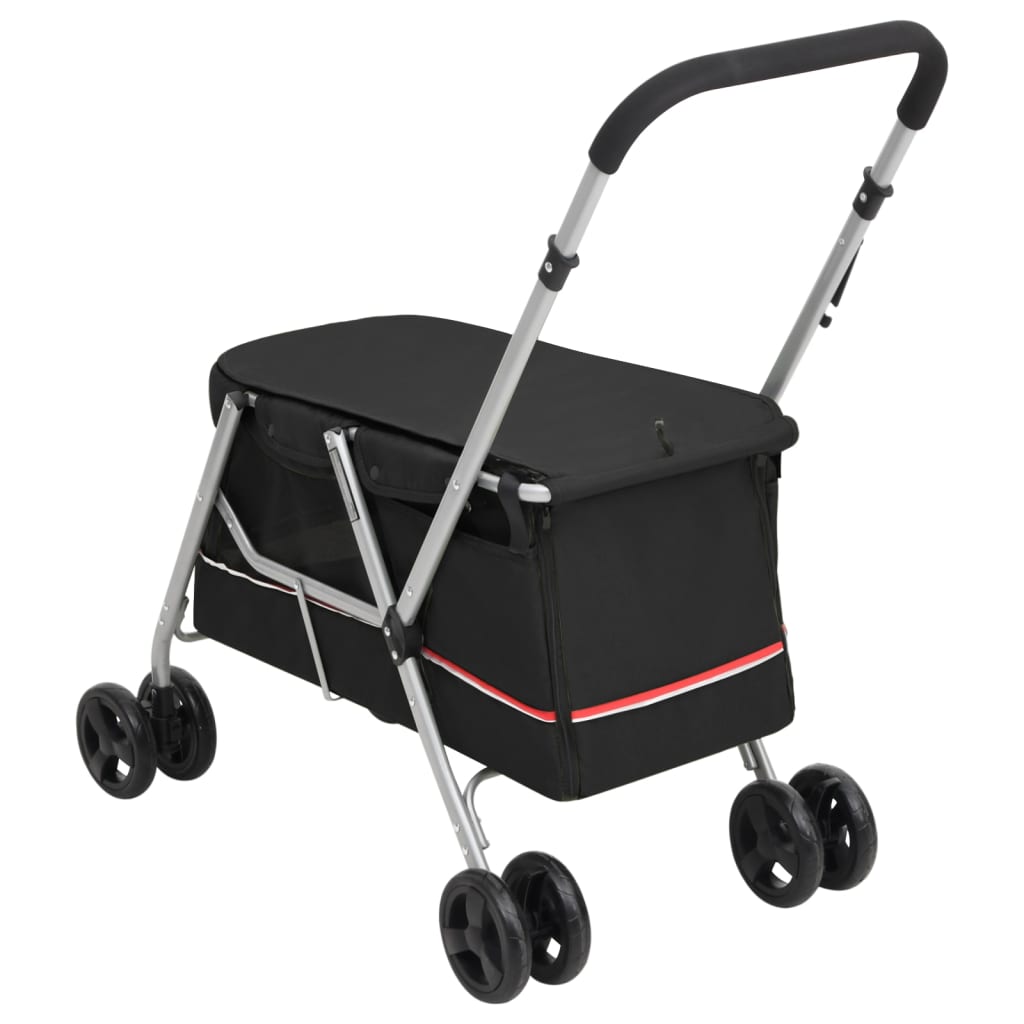 Dog Stroller Black Linen Fabric and Steel 39.4 x 19.3 x 37.8 in