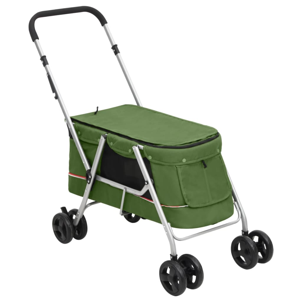 Dog Stroller Green Linen fabric 39.4 x 19.3 x 37.8 in Foldable