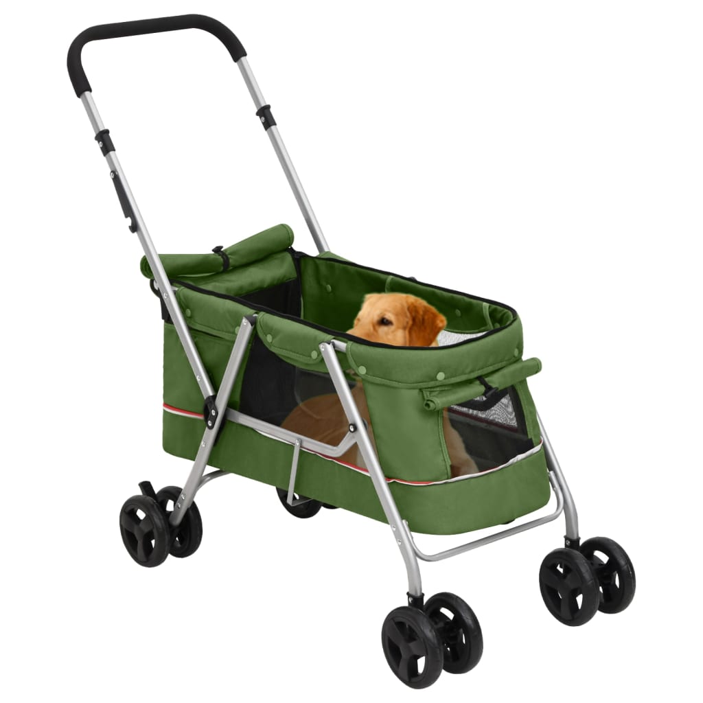 Dog Stroller Green Linen fabric 39.4 x 19.3 x 37.8 in Foldable