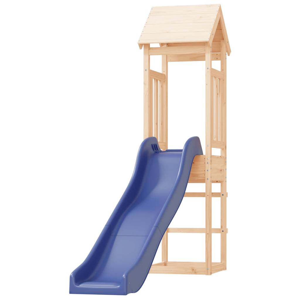 Outdoor Playset Natural Wood, Blue Solid Pine Wood, Polypropylene