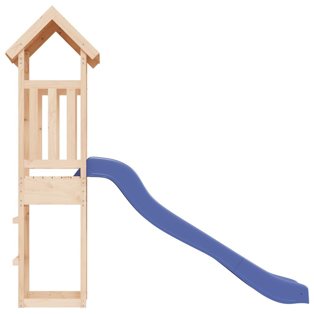 Outdoor Playset Natural Wood, Blue Solid Pine Wood, Polypropylene