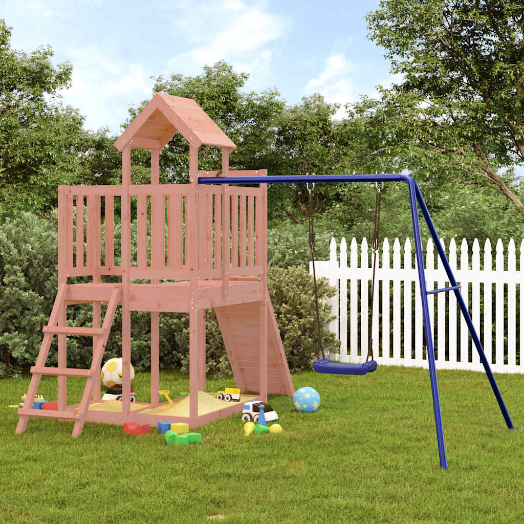 Outdoor Playset Natural Wood and Blue Solid Douglas Fir Wood