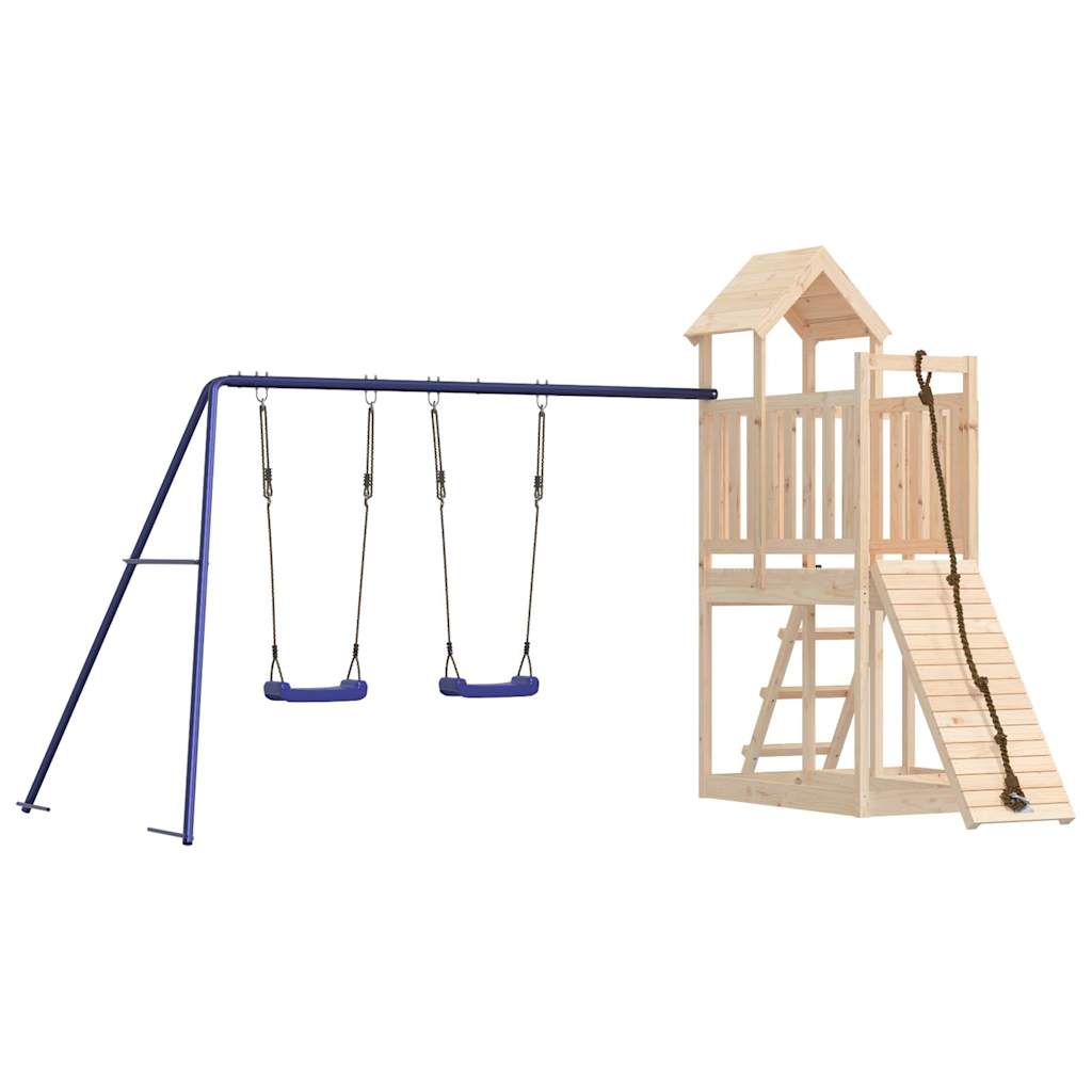 Outdoor Playset Brown, Blue Solid pine wood, Polypropylene Large