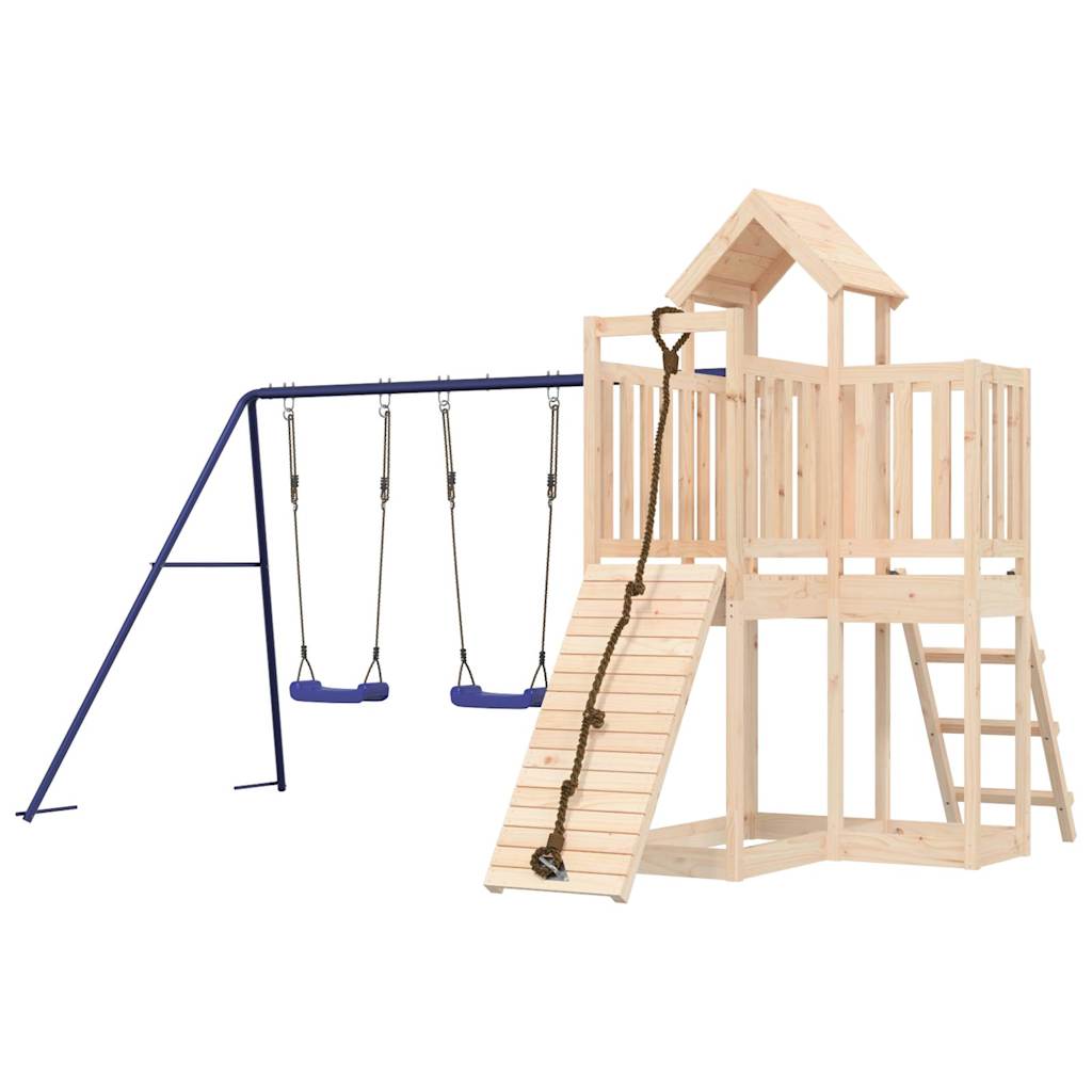 Outdoor Playset Brown, Blue Solid pine wood, Polypropylene Large