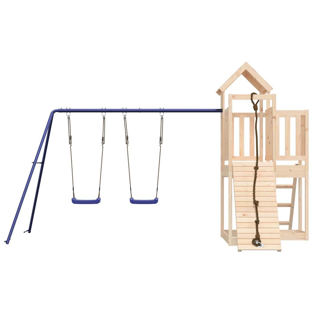Outdoor Playset Brown, Blue Solid pine wood, Polypropylene Large