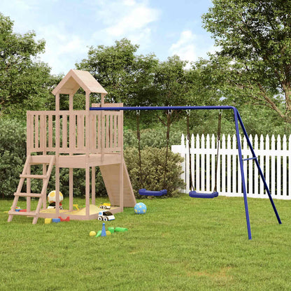 Outdoor Playset Brown, Blue Solid pine wood, Polypropylene Large