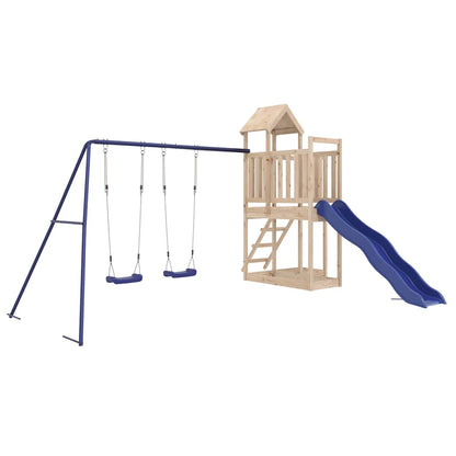 Outdoor Playset Blue and Pine Wood Solid Pine Wood Large Durable