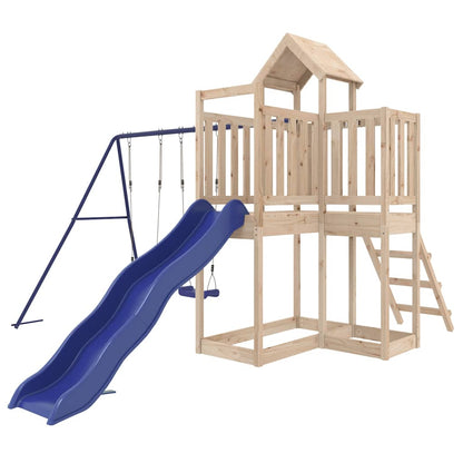 Outdoor Playset Blue and Pine Wood Solid Pine Wood Large Durable
