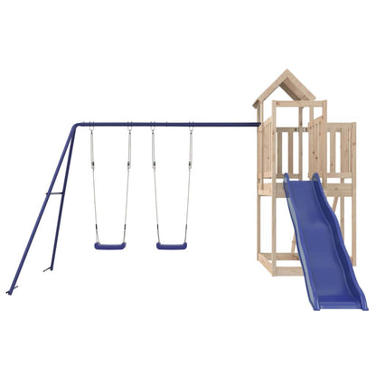 Outdoor Playset Blue and Pine Wood Solid Pine Wood Large Durable