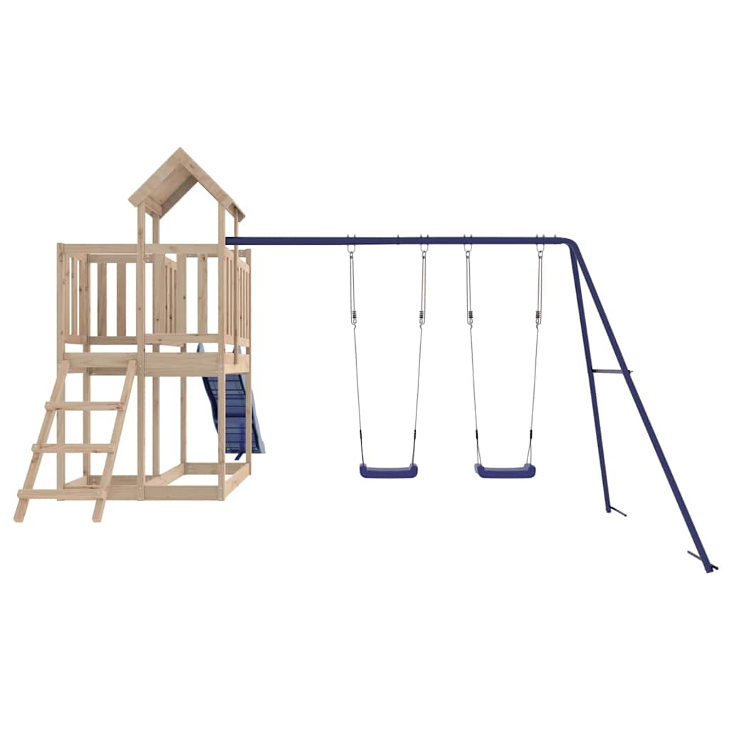 Outdoor Playset Blue and Pine Wood Solid Pine Wood Large Durable