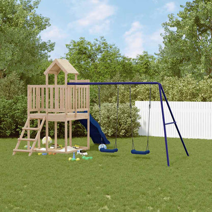 Outdoor Playset Blue and Pine Wood Solid Pine Wood Large Durable