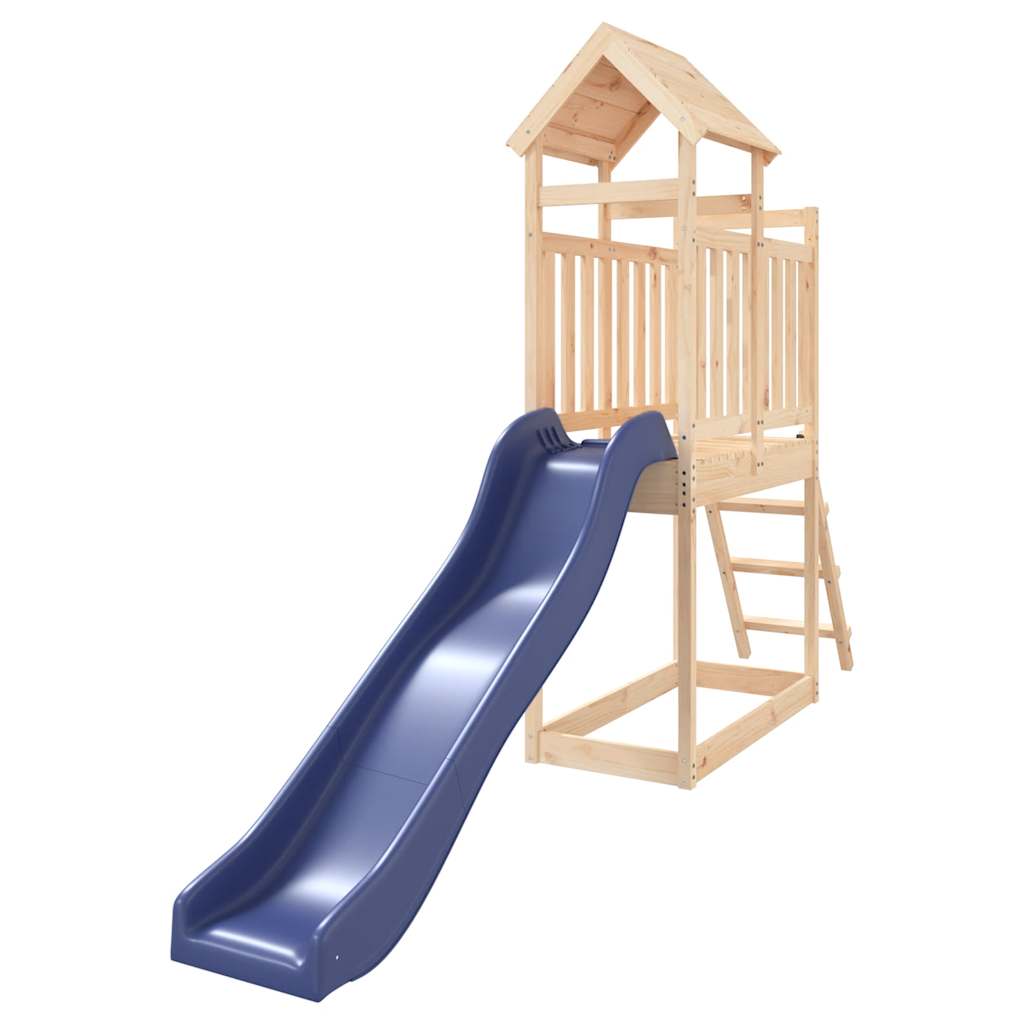 Outdoor Playset Natural wood, Blue Solid Pine Wood, Polypropylene