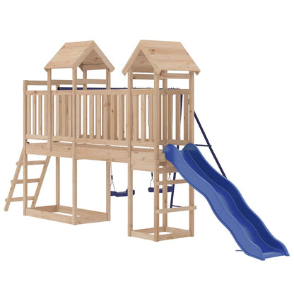 Outdoor Playset Natural Pine, Blue Solid Pine Wood, Polypropylene